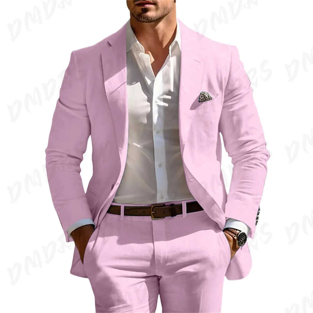 Classic Summer Men's Suit 2PCS For Wedding Formal Solid Suit Including Jacket Pants For Party Classic Occasion Clothing