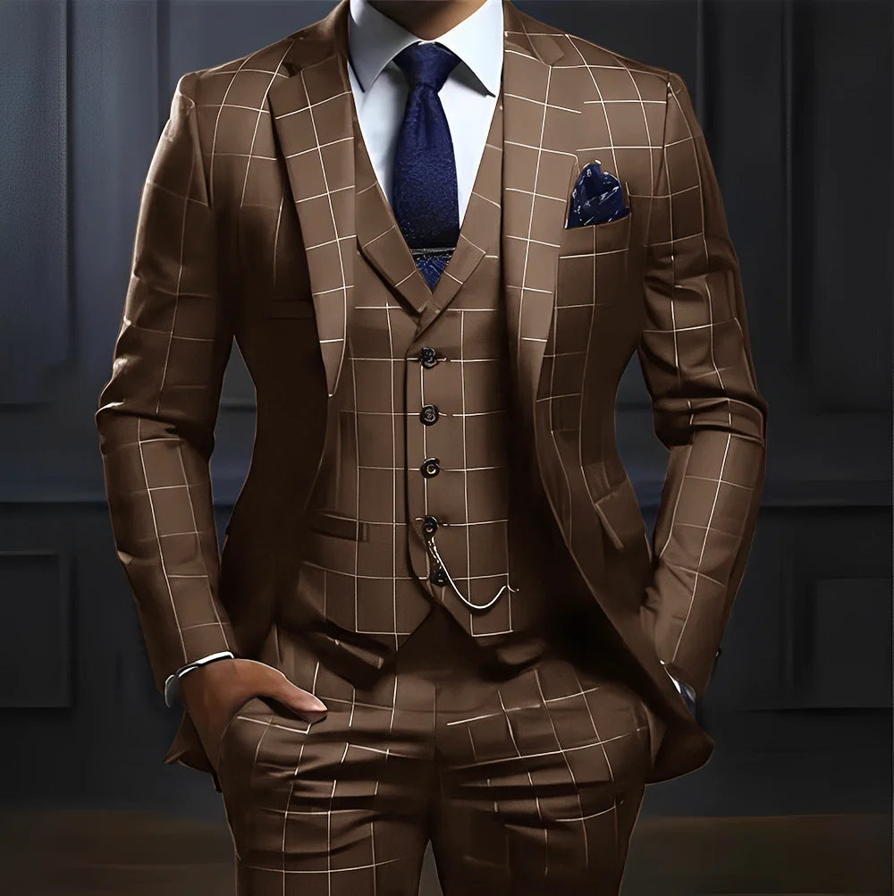 Plaid Men's suit 3 piece Suit Formal Business Work Clothes Party Groom Wedding Tuxedo Custom Color XS-5XL Suit Men