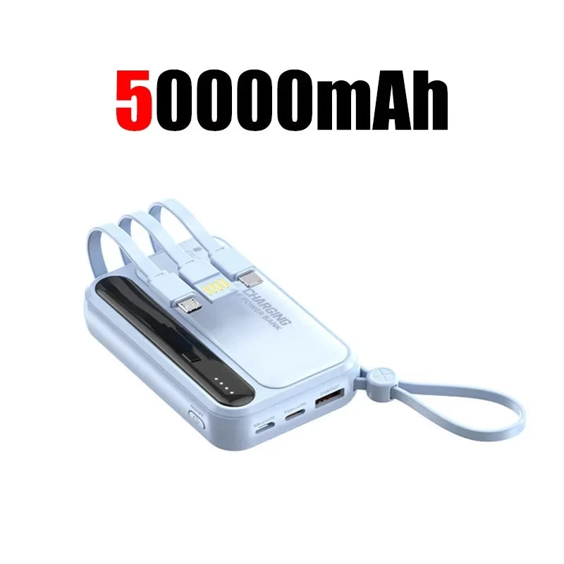 Lenovo 4 Built-in Type C Cables Mini Fast Charging 500000mAh Power Bank Compatible With iPhone Samsung Android Smart Mobiles