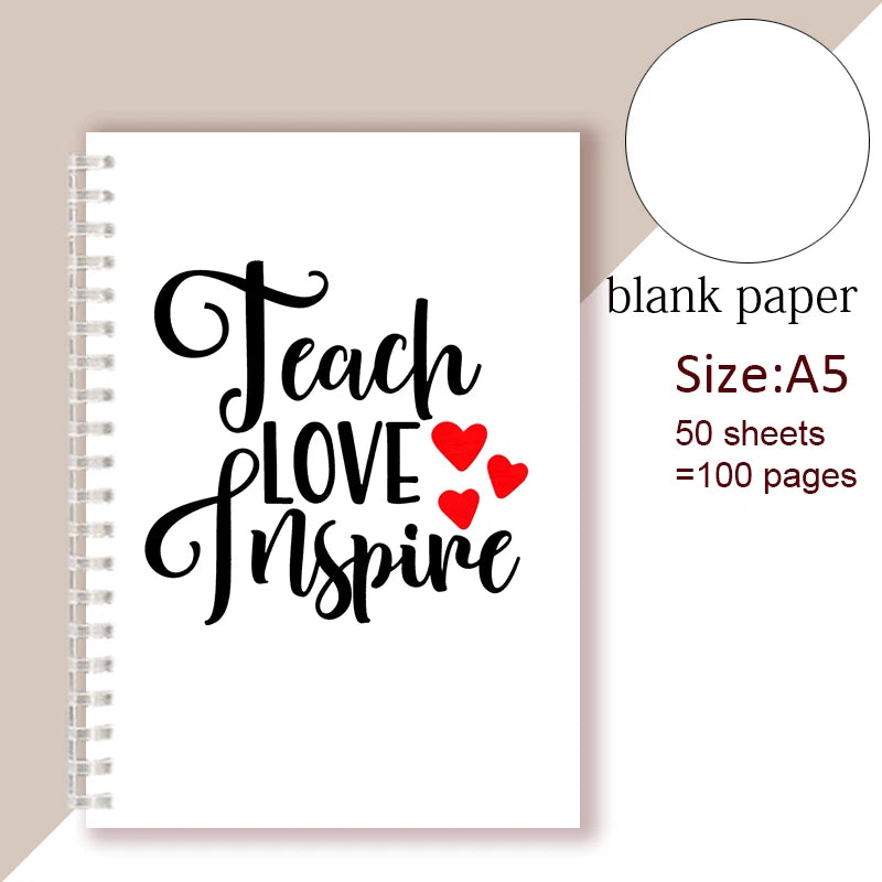A5 Spiral Notebook - Teach Love Inspire - Rainbow Note Book Writing Pad Journal Teacher Life Day Gift Appreciation Floral Design