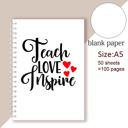 A5 Spiral Notebook - Teach Love Inspire - Rainbow Note Book Writing Pad Journal Teacher Life Day Gift Appreciation Floral Design