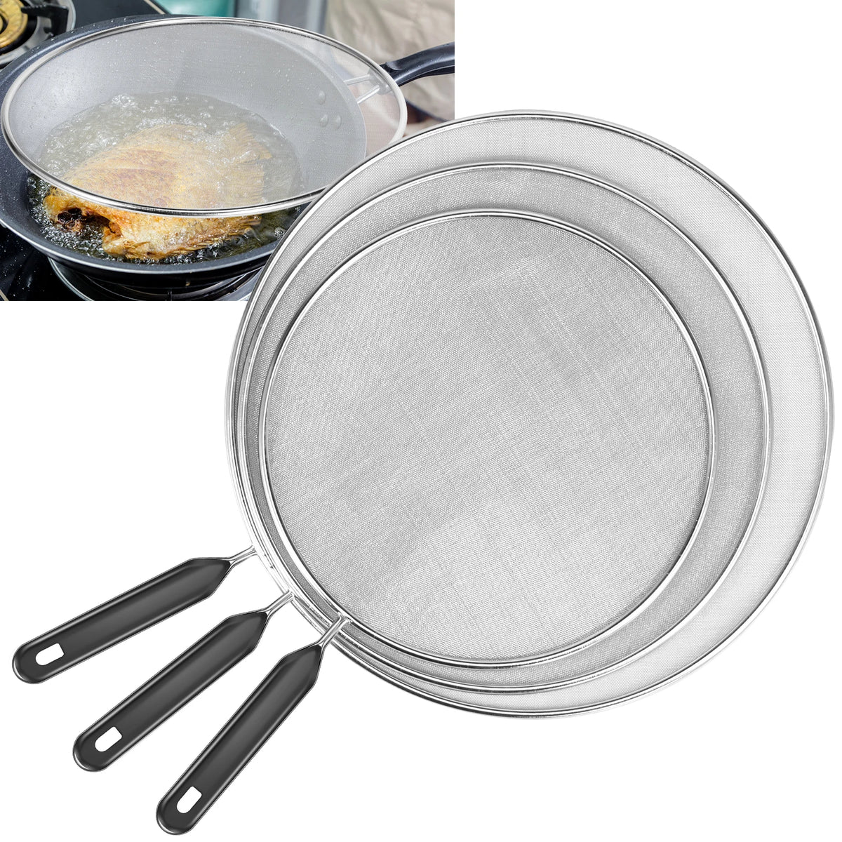 3/4Pcs Cooking Frying Stainless Steel Anti Splatter Guard Oil Net Grease Splatter Screen Pan Mesh Guard Screen Splash Cover Set