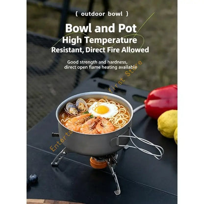 Outdoor Meal Bowl for Camp Cooking, Metal Camping Bowl with Wire Handle, Textured Finish and Camp Use for Backpackers and