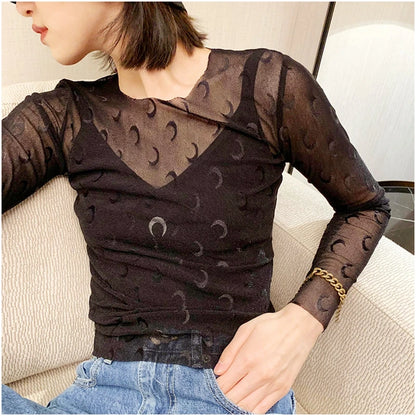 Sweet Two Piece Set Women American Retro Layered Outfit Long Sleeve Moon Print Top Ice Silk Pants Sexy Casual Autumn Fashion