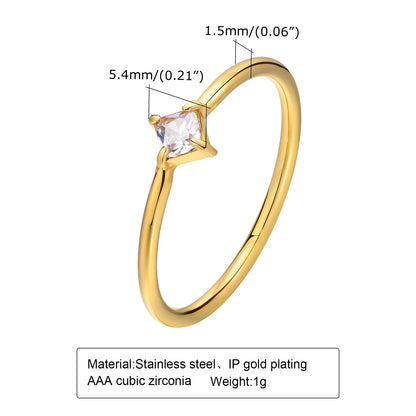 Minimalist Water Drop White Zircon Women Ring, Wave Drop Stainless Steel Ring, 18K Gold Plated Waterproof Luxury Jewelry