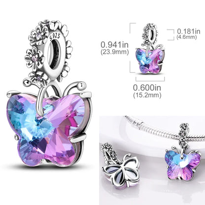 2026 Hot Sale Charms Bead 925 Sterling Silver Pink Butterfly Luminous Firefly Dangle Fit Bangle Bracelet Necklace DIY Jewelry