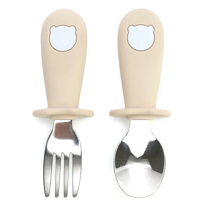 Custom Name Baby Panda Spoon Fork Set | First Self Feeding Utensils for Toddlers Stainless Steel Weaning Set with Travel Case