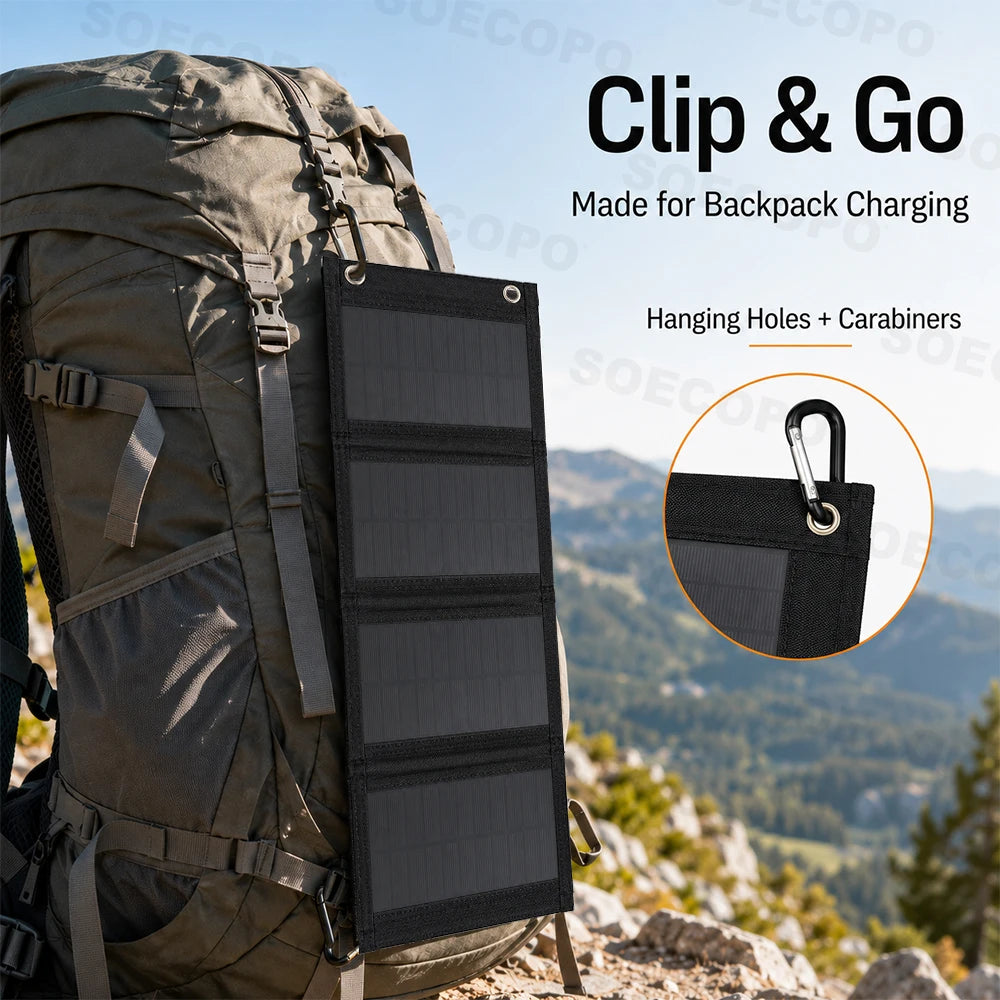 Portable 20W Foldable Solar Panel USB Charger Lightweight Solar Power Bank Charger for Backpacking Camping Outdoor Activities