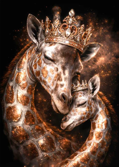 Golden Crown Animals Mother and Baby Canvas Wall Art Lion Bear Wolf Panda Giraffe Owl Cat Poster Decor Living Room Bedroom Gifts