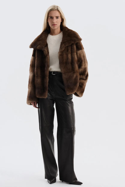 IG 2026 Women High Collar Batwing Faux Mink Fur Jacket Loose Short Luxury Warm Winter Trendy Street Fashion Outer Coat