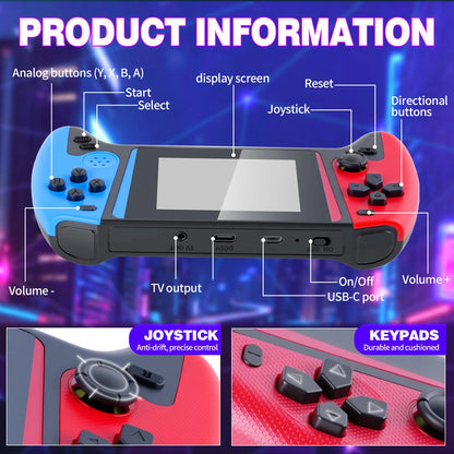 Retro Nostalgic Game Console, High-definition Picture Quality with Vivid Colors, 3.5-inch Large-screen & Ergonomic Design, Small and Portable, Red and Blue Retro Color Contrast, Essential Gift for Festivals