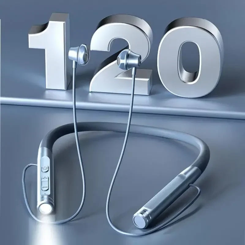 K12 120 Hours Magnetic Earphones Bluetooth Headphones Stereo Bass Wireless Headphone Neckband Power Flashlight Display Headset