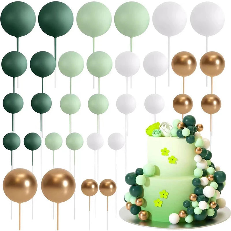 32Pcs Ball Cake Toppers Mini Balloon Cake Topper Sticks Cupcake Foam Ball Kids Jungle Birthday Party Cake Decoration Baby Shower