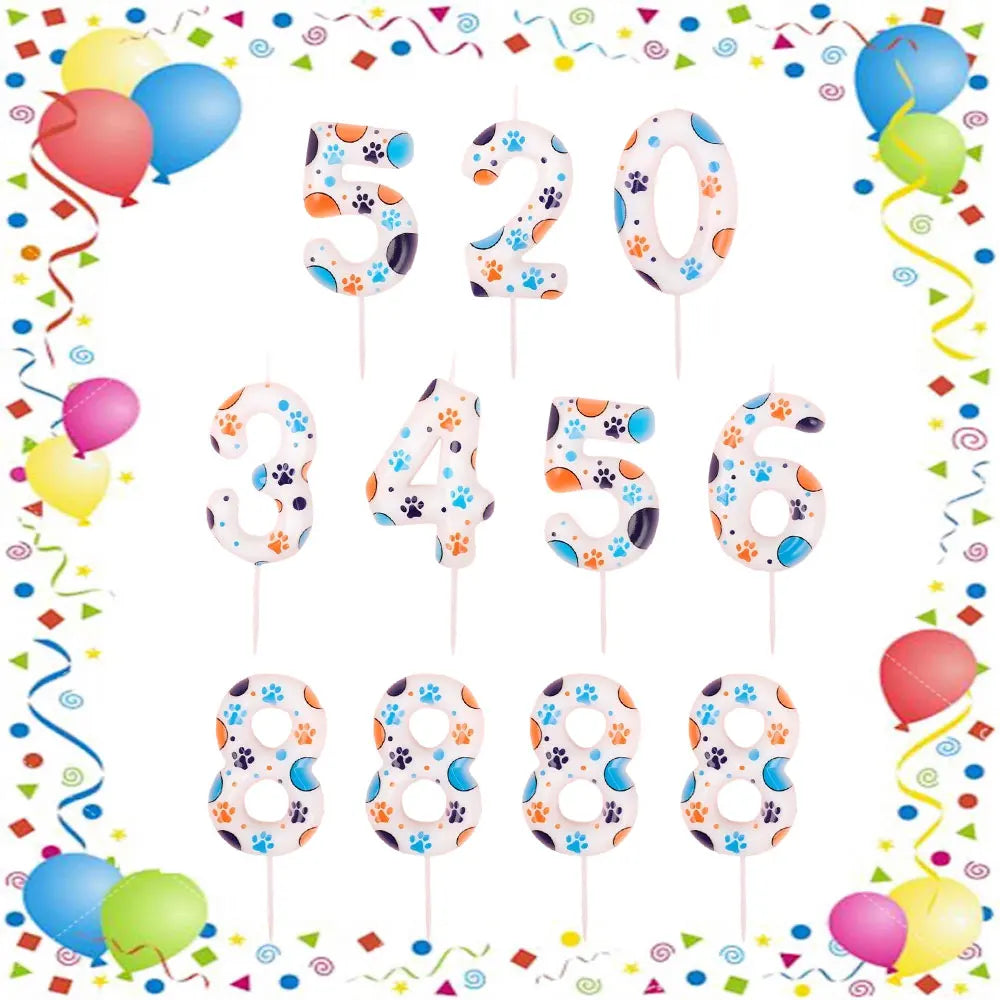 Cute Puppy Paw Print Number Birthday Cake Candle Kawaii Puppy Cake Candles Baking Individually Pack 3D Adorable Cake Decorations