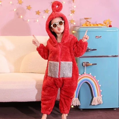 Adult Kids Teletubbies Costumes Soft Long Sleeves Piece Pajamas Costume Lala Home Clothes Cosplay Adult Unisex Party Wear