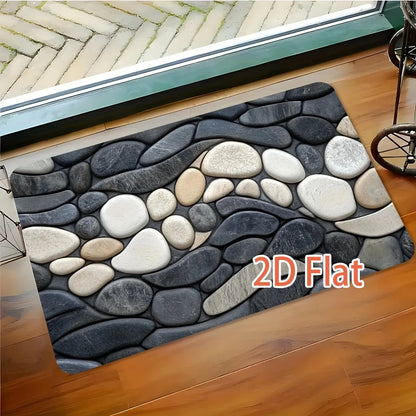 Pebble Pattern Diatomite Rug Floor Mats Absorbent Kitchen Doormat Non-Slip Bathroom Living Room Mat 2D Rubber Backing Carpet