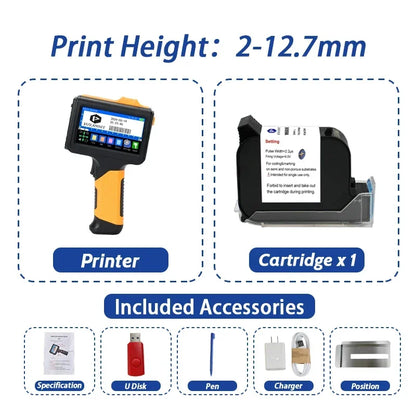 EURANNIT E19 12.7mm Portable Printer Handheld Thermal Inkjet Printer Portable Expire Date Counter QR Barcode Logo Coding Machine