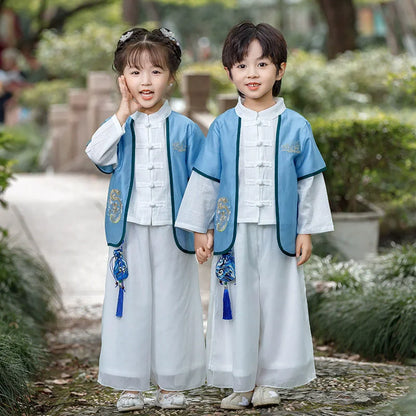 Fashion Hanfu Girl Suit Tang Costume Summer Chinese Style Boy Set Children's Sets Casual Kids Clothes Performance Baby Outfit