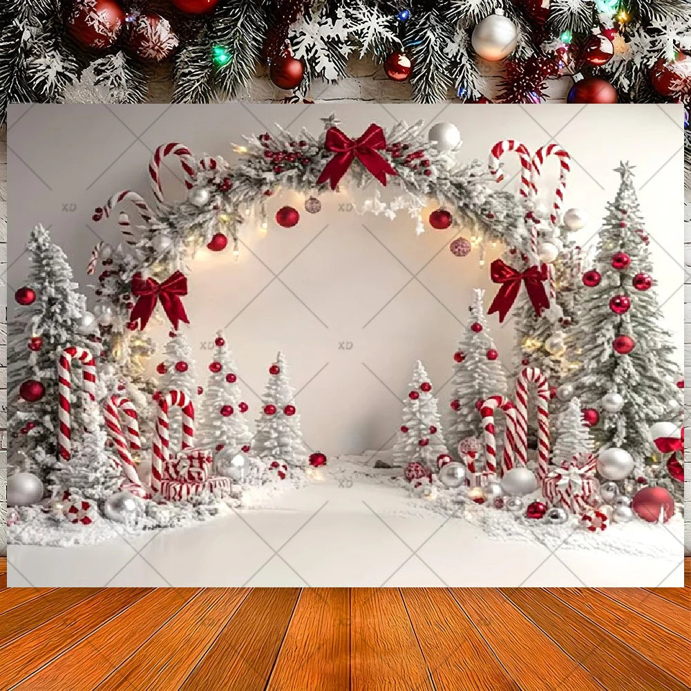 Winter Christmas Candy Vine Arch Theme Banner Background, Children's Birthday Party, Home Decoration Photography Backdrop Cloth