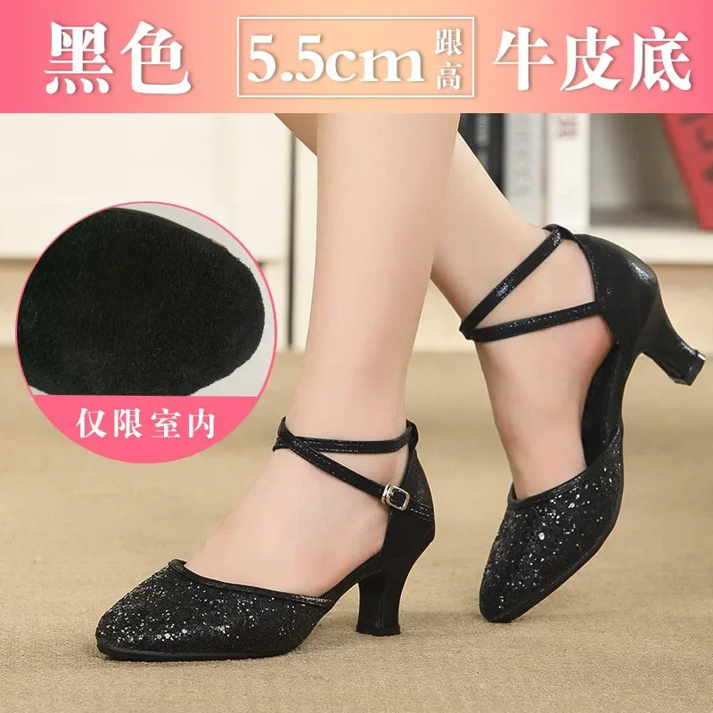 New Sequin Red Black Gold Silver Women Ballroom Tango Salsa Latin Dance Shoes / Cheap Closed Toe Salsa Shoes Soft Sole