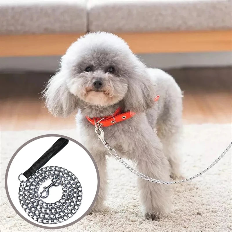 Anti-bite Iron Chain Bar 120CM Metal Dog Chain Dog Chain Leash Metal Training Pet Leash with Soft Handle for Medium Large Dogs