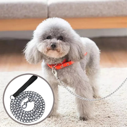 Anti-bite Iron Chain Bar 120CM Metal Dog Chain Dog Chain Leash Metal Training Pet Leash with Soft Handle for Medium Large Dogs