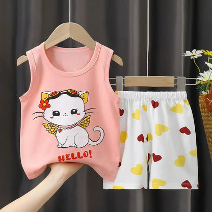Summer Children's Vest Set Pure Cotton Baby Sleeveless Vest 2-piece Clothes Boy's Clothing Set Baby Toddler Clothing For Boy