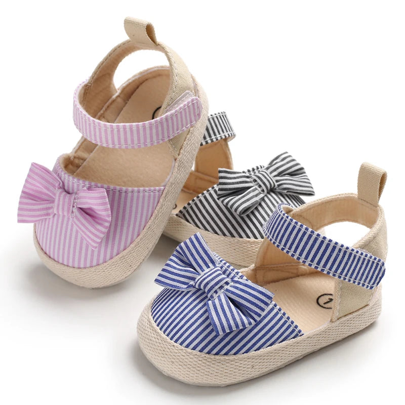 Bow Canvas Baby Girls Sandals, Summer Soft Sole Comfortable Lightweight Casual Walking Shoes