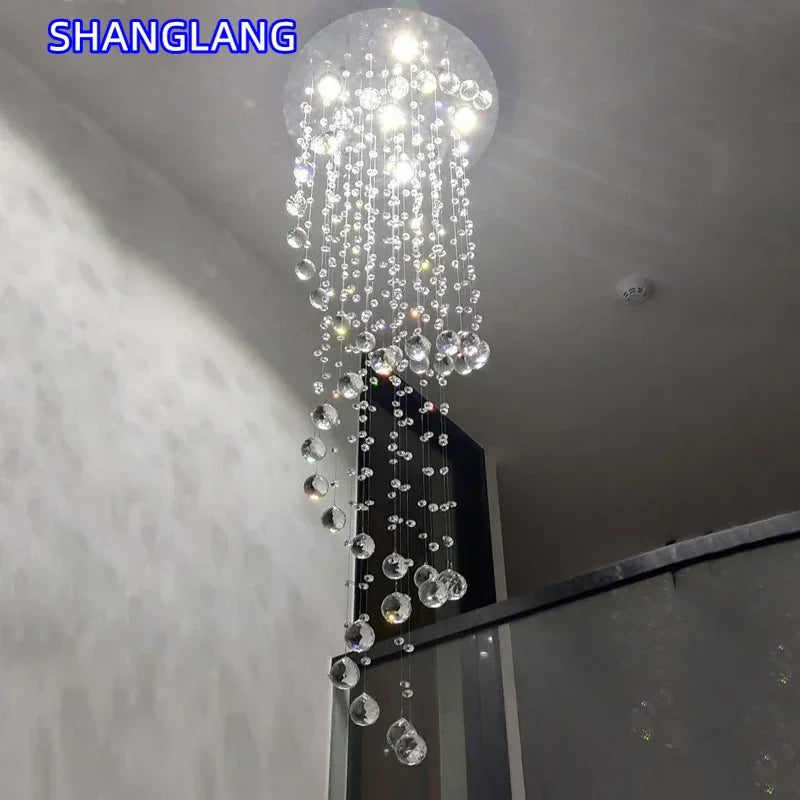 Modern Large K9 Crystal LED Chandeliers for Spiral Living Room Staircase Lamp Showcase Bedroom Kitchen Pendant Light Fixture