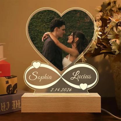 Personalized Photo Frame with Night Light, Customized Picture Frame, Personalized Anniversary Couple Gifts for Women Girlfriend