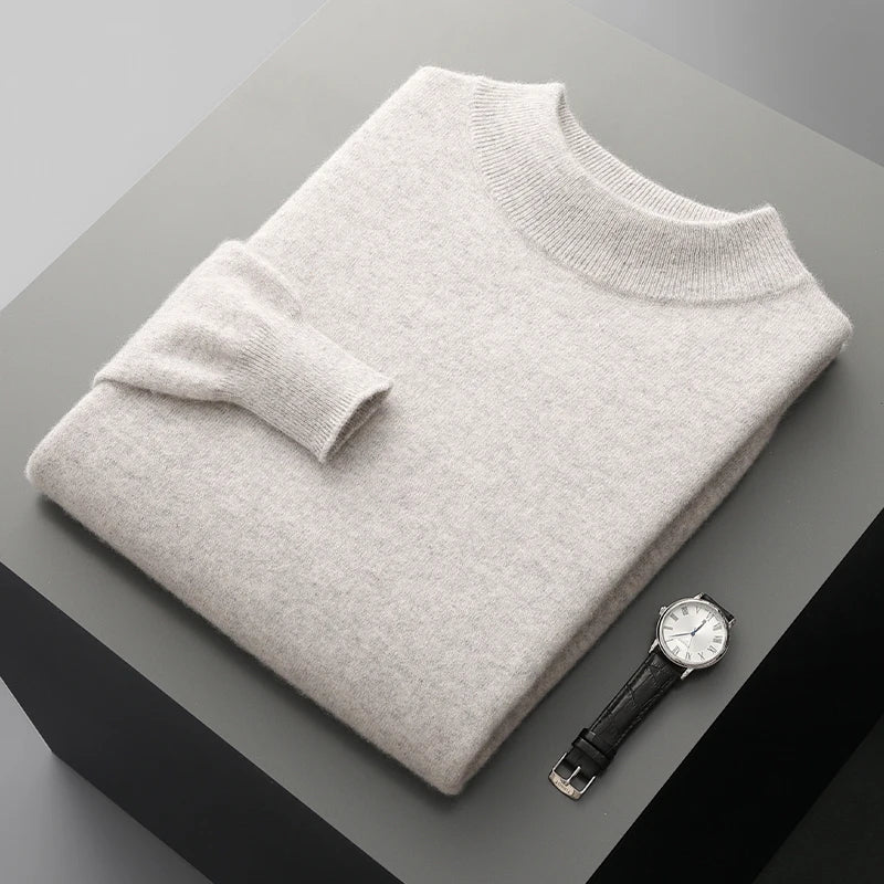 Autumn and Winter Men's Cashmere Sweater Stand Up Collar Long Sleeved Pullover Soft and Warm 100% Merino Wool Knitted Top
