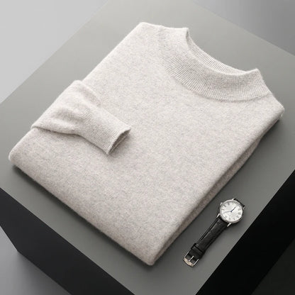 Autumn and Winter Men's Cashmere Sweater Stand Up Collar Long Sleeved Pullover Soft and Warm 100% Merino Wool Knitted Top