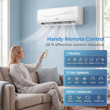 12000 BTU Mini Split Air Conditioner & Heater | 20 SEER2 115V/230V Inverter Wall-Mounted AC Unit w/Heat Pump & Full, Custom
