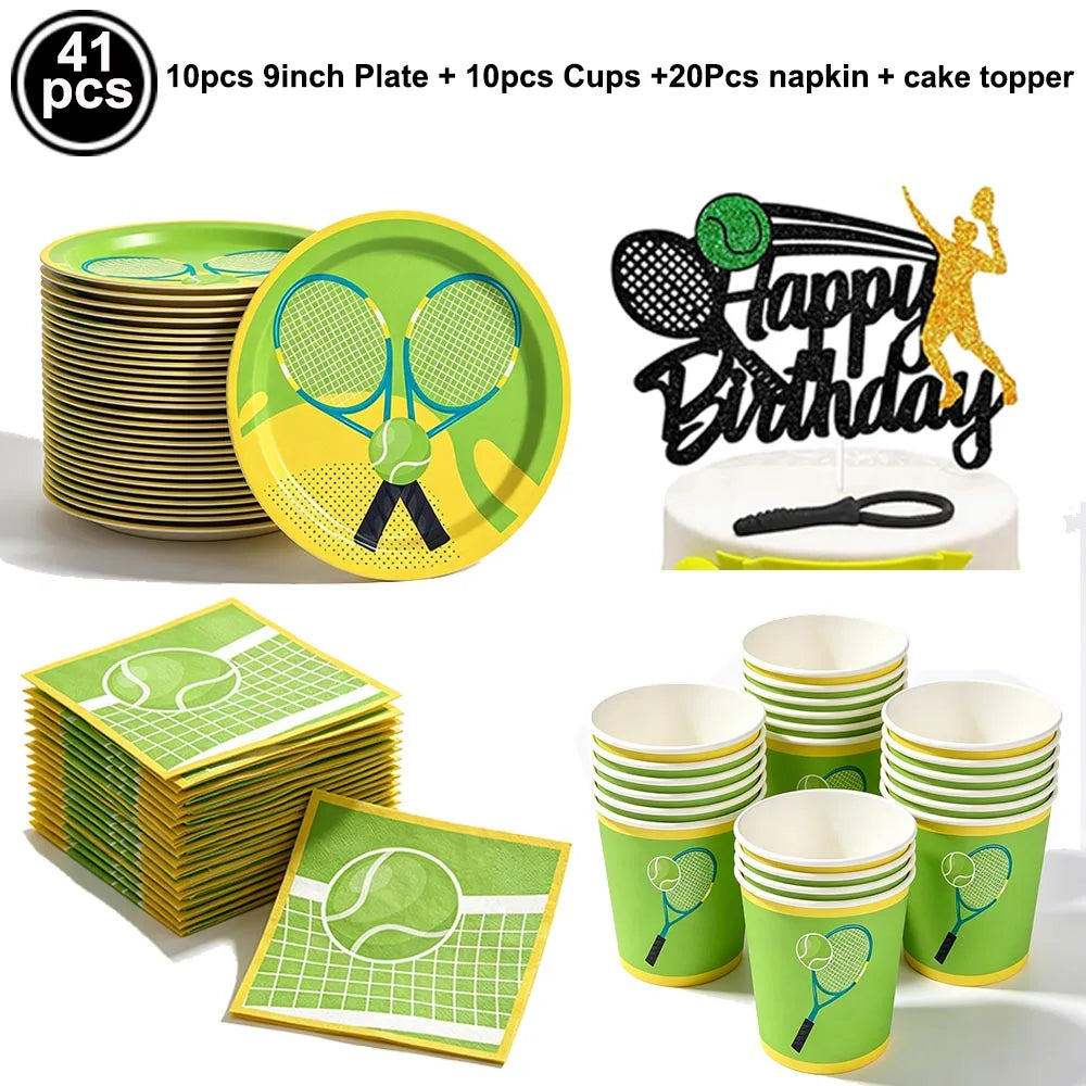 Tennis Cake Topper Happy Birthday Sign Cake Decorations Boy Man Tennis Racket Ball Player Sport Theme Birthday Party Supplies