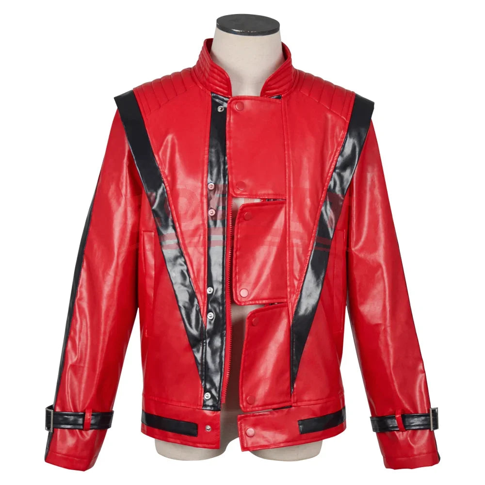 Costumes Zembie Cosplay Red Leather Jacket Michael Jackson Thriller Night Outwear Kids Halloween Rock Stage Performa