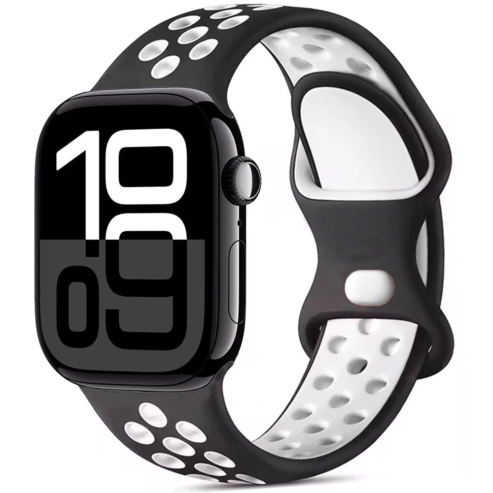 Silicone Strap For Apple Watch 11 10 9 8 7 46mm 45mm 42mm 41mm Ultra 3/2 49mm Breathable Bracelet Wristband iWatch 6 5 4 SE 44mm