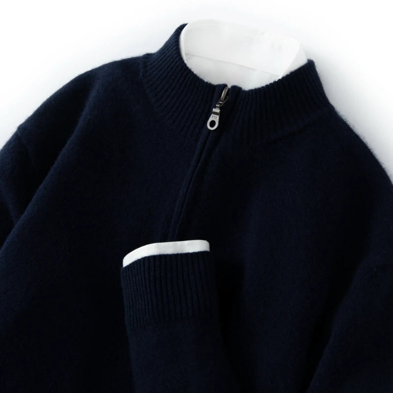 CHICUU Men's 100% Cashmere Sweater Zipper Pullover Mock Neck Long Sleeve Basic Cashmere Knitwear Autumn Winter Clothing Tops