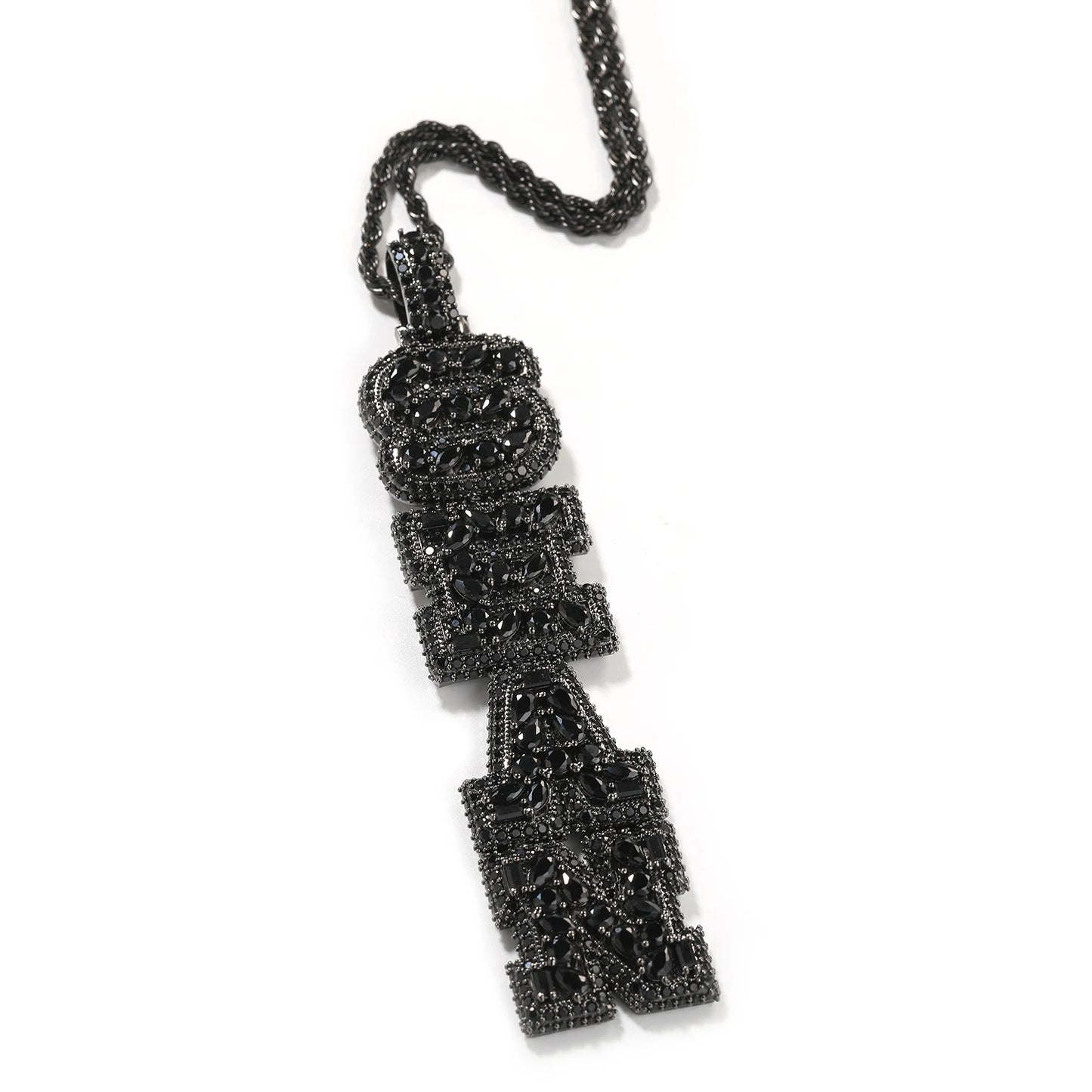 THE BLING KING Custom Vertical Initial Letter Pendant Mixed Inlay Different Shape Cubic Zircon NamePlate Necklace Hiphop Jewelry