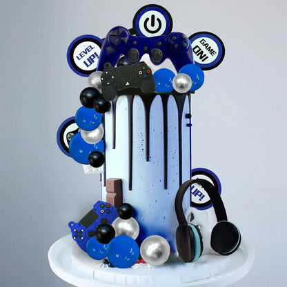 30PCS Video Game Themes Cake Toppers Headset Ball Game Controller Cake Decor for Game Theme Birthday Party Cake Decoration(Blue)