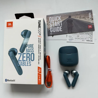 Original JBL Tune 220TWS Wireless Bluetooth Earphones Stereo Earbuds with Bass Sound, Noise Reduction Mic Headset JBL T220 tws