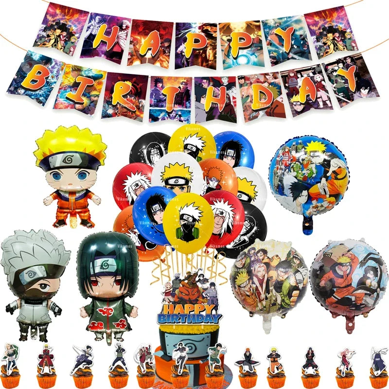 Naruto Kakashi Balloons Uchiha Sasuke Ballons Happy Birthday Banner Party Decoration Kids Toy Cake Topper Disposable Tableware