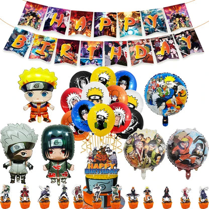 Naruto Kakashi Balloons Uchiha Sasuke Ballons Happy Birthday Banner Party Decoration Kids Toy Cake Topper Disposable Tableware