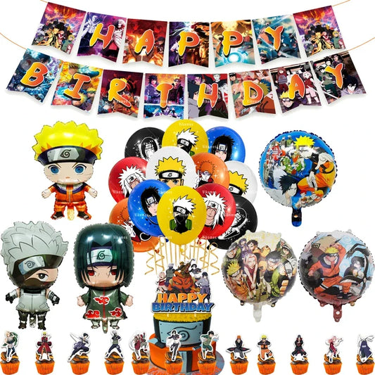 Naruto Kakashi Balloons Uchiha Sasuke Ballons Happy Birthday Banner Party Decoration Kids Toy Cake Topper Disposable Tableware