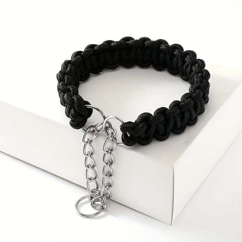 1pc Dog Collar Nylon Braided Dog Collar, Adjustable Strong Dog Chain Training Collar For Indoor Outdoor Daily Use