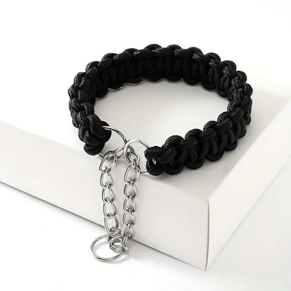 1pc Dog Collar Nylon Braided Dog Collar, Adjustable Strong Dog Chain Training Collar For Indoor Outdoor Daily Use
