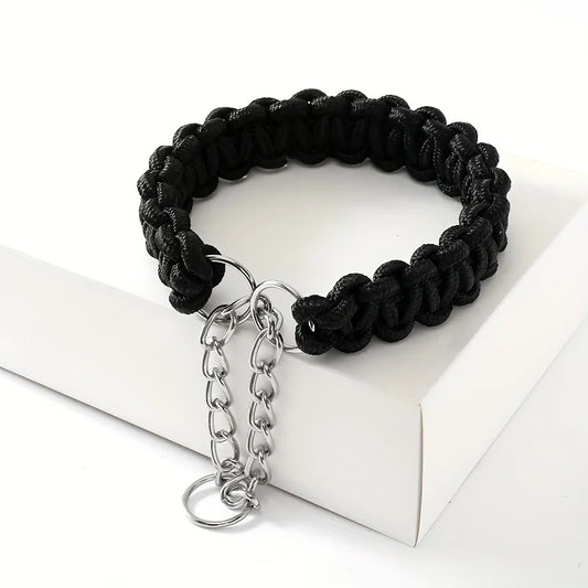 1pc Dog Collar Nylon Braided Dog Collar, Adjustable Strong Dog Chain Training Collar For Indoor Outdoor Daily Use