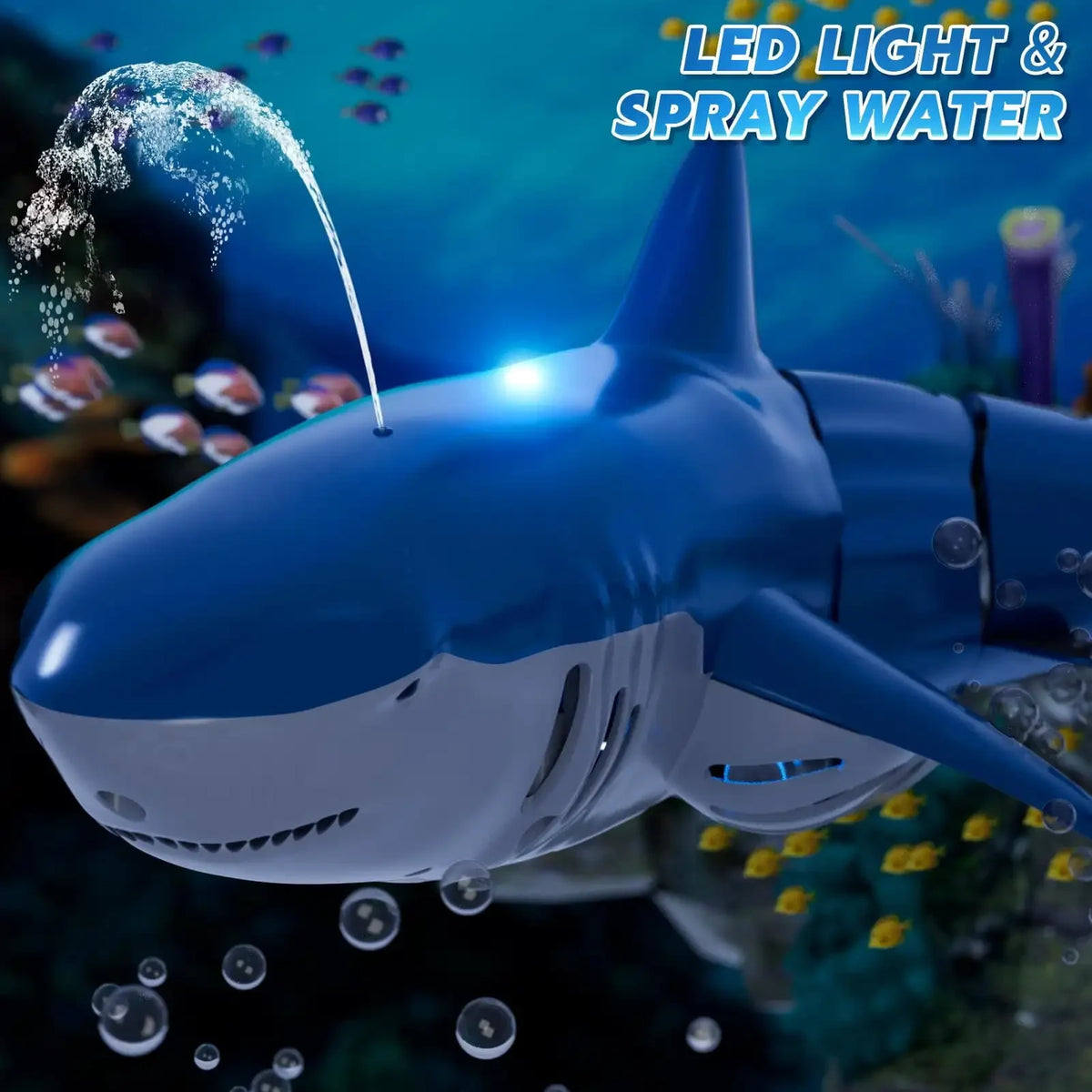 2.4GHz RC Shark Boat Toy for Kids Boys, Remote Control Shark with Water Spray LED Lights, Pool Lake Water Toy Gift Outdoor Play