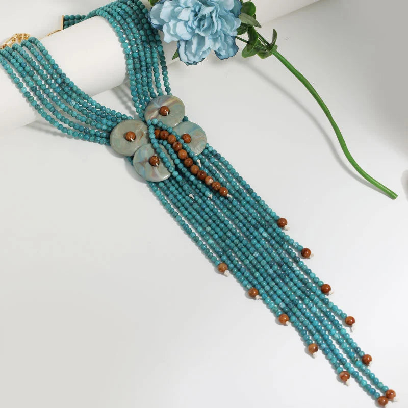 Statement Boho Long Acrylic Bead Necklace Handmade for Women Wedding Party Jewelry