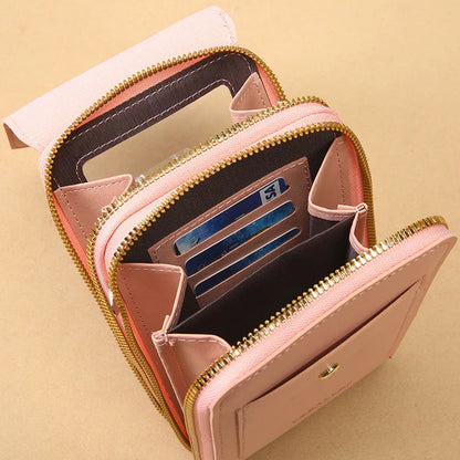 Women’s Mini Crossbody Handbag Purse, Touch Screen Phone BagS, Multi Card Zipper PU Leather Shoulder Bags for Daily Shopp Dating