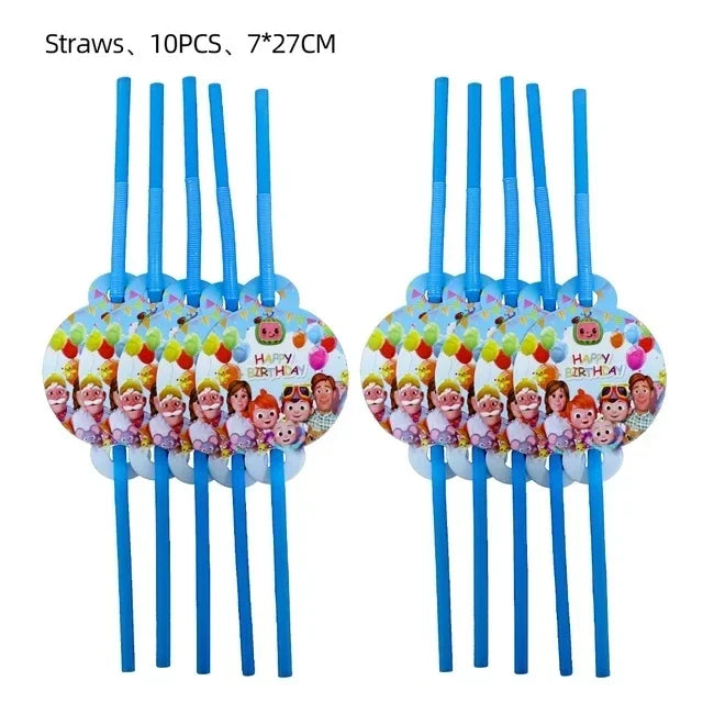 Cocomelon Balloon JJ Melon Watermelon Toy Happy Birthday Banner Party Decoration Backdrop Cake Topper JOJO Disposable Tableware